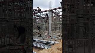 Beam installation on construction site