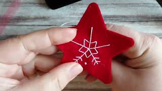 Snowflake embroidered Star Felt Christmas ornament - How to make it