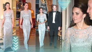 Princess Kate Dazzles in Paris in Ice Blue Jenny Packham Gown #katefashion