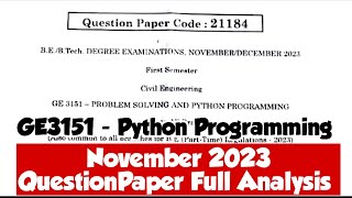 GE3151|Problem Solving and Python Programming|Important Questions|Engineering king|
