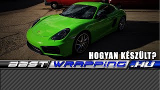 Porsche Cayman autófóliázás: Avery gloss grass green cb1670001 autó fóliával