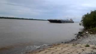 Pushboat Pushing Empty Fuel Barge Up Mississippi