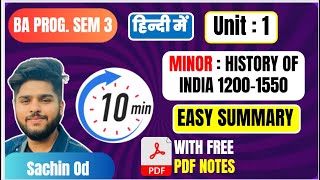 History of India 1200-1550 minor in Hindi medium sem 3 ba program unit 1 summary