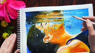 Underwater girl painting | oil painting time lapse | girl underwater acrylic painting | girl art