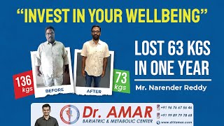 Invest in Ur Well Being - Narender Reddy Bariatric Surgery Review - Lost 63 kgs in 1 year - Dr. Amar