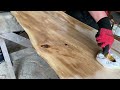 【錆丸太のような耳】岩手産トチ一枚板×オイル仕上げ【木の店さんもく】how to apply oil stain finish to japanese horse chestnut