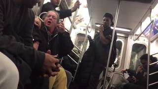 Drunk Grandma hitting her grandson on the train 👉New York city subway , is so sad!!☹️