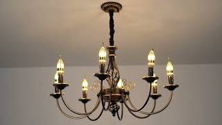 Aeyee Candle Chandelier, Classic Black and Gold Pendant Light Fixture, 8 Lights Hanging Lighting