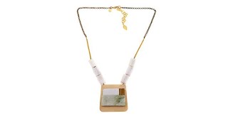 David Aubrey White and Green Stone Geometric Drop Neckla...