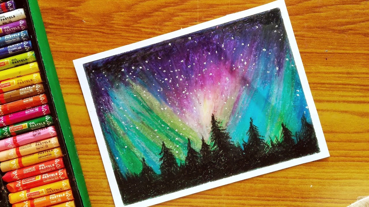 Drawing The Beautiful Northern Lights With Oil Pastels Aurora Borealis