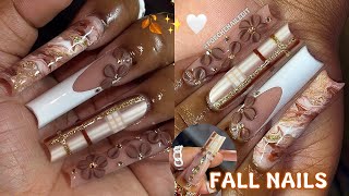 FALL NAILS 🍁🍂✨ 3D FLOWERS 🤎 PLAID NAIL ART | ACRYLIC NAIL TUTORIAL ✨