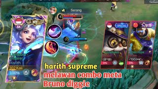 GAMEPLAY HARITH SUPREME MELAWAN COMBO DIGGIE BRUNO & CARA MENANG RETRI MELAWAN LING - MLBB