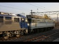 2006年1月ＪＲ貨物甲種輸送 ef210形電気機関車100番台をef65 1127カラシ扉が牽引して朝の三島駅で待避停車した 8860ﾚ ホーム 駅撮り 鉄道 ｊapan railway train