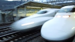 東海道新幹線　こだま674号（東京行き）700系　米原駅 入線～通過待ち～【車窓】岐阜羽島駅 着・名古屋駅 着～名古屋駅発車