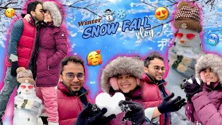 SNOW IN USA☃️|FIRST SNOW IN 2025❄️|WINTER SNOW FALL FUN🥶|BEAUTIFUL WEATHER🌨️|USA TELUGU COUPLE VLOG🥰