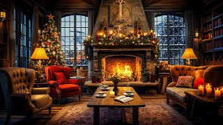 Cozy Christmas Coffee Shop 🎄 Christmas Ambience with Warm Jazz Music & Crackling Fireplace for Relax