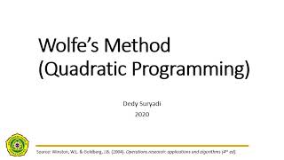 Wolfe's Method (Quadratic Programming)