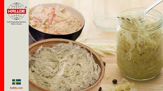 Cut cabbage for pizza salad, coleslaw and sauerkraut