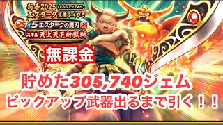 【ドラクエウォーク】　無課金　貯めた305,740ジェム！新春2025年エスターク装備ふくびきピックアップ武器が出るまで引きます！！