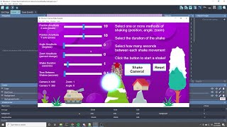 GDevelop: Testing different types of camera shake (screen shake)