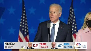 Joe Biden addresses supporters as swing states continue to count ballots