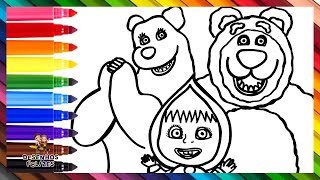 Desenhar e Colorir a Masha Com os 2 Ursos 👧🏼🐻🐻💗 Desenhos Para Crianças