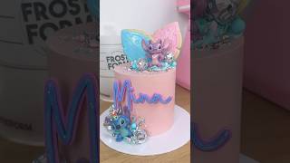Stitch & Angel Birthday Cake made with Hybrid Ganache & Frost Form 🩷💙 #cake