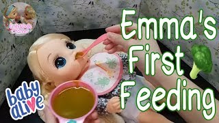 2018 New Baby Alive Once Upon A Baby - Forest Emma's First Solid Feeding🥦 Does She Like It?!🤤