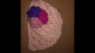 Kagylo mintás baba sapka rozsákkal/ crochet baby hat and rose