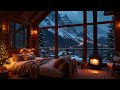 piano music in a cozy living room space ❄️ snowy scene and fireplace sound for relaxation