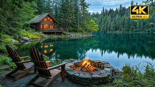 Peaceful Spring Lake Evening with Cozy Campfire: Immerse Yourself in Nature's Soothing Ambiance