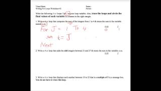 VB Writing For Loops Worksheet 2