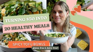 Turning $50 Groceries Into 20 Healthy Meals! Spicy Tofu Bowls with Cucumber Salad | Jenn Eats Goood