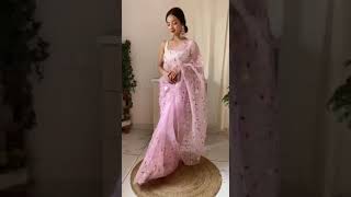 Pretty organza embroidery work saree that u have to wear first beautiful  organza saree  8320539606