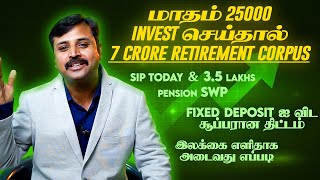 Retire Rich 7 crores: ₹25,000 SIP Monthly : ₹3.5 Lakhs Pension SWP monthly | Vijayakumar