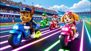 Paw Patrol Ultimate Rescue | CHASE vs. SKYE: Who Will Dominate the Neon Moto Race? | Rainbow 3