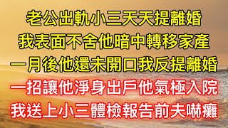 老公出軌小三天天提離婚，我表面不舍他暗中轉移家產，一月後他還未開口我反提離婚，一招讓他淨身出戶他氣極入院，我送上小三體檢報告前夫嚇癱