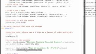 Python-Pygame Lesson: My Grapher (pt 3) equation array started + blitting text
