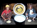 jungle man's wife cooks maize rice and chayote curry with milk curd || @junglefamily