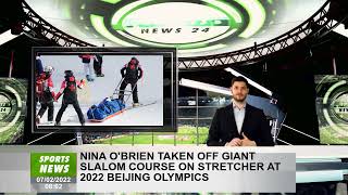 Nina O'Brien completes giant slalom on a stretcher at the 2022 Beijing Olympics