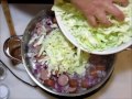 making caraway creamed cabbage with sausage