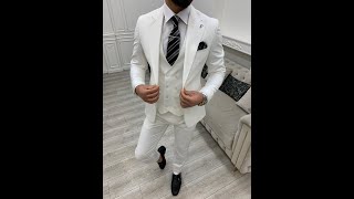 GentWith Destin White Slim Fit Peak Lapel Suit