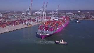 ONE Grus Pink Container Ship - Tugged from the Port of Southampton