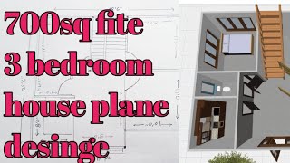 700sq fite 3bedroom house plane desinge||3bedroom wala makan+kitchen elevation titles and Bathroom