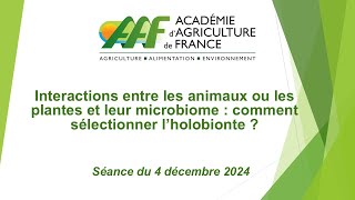 4/12/2024 :  Comment sélectionner l’holobionte ?