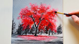 Red Tree Painting / Acrylic / Easy Art