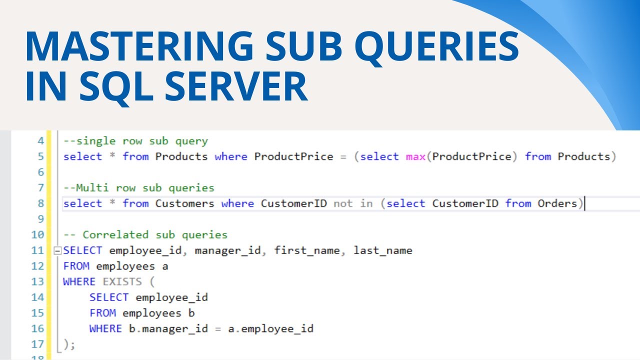 50 Subqueries In Sql Server Youtube