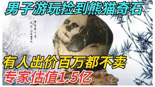 男子游玩捡到熊猫奇石，有人出价百万都不卖，专家估值1.5亿【迷雾说奇】#真相大白 #情感 #奇闻【迷雾说奇】#真相大白 #情感 #奇闻