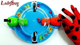 TRAGABOLAS VS LADYBUG🐞🐞. Jugando con el Tragabolas de Hipopótamos. Juguetes para Niños