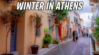 Athens' FAMOUS Tourist Streets in Winter - Walking Tour (part 1)